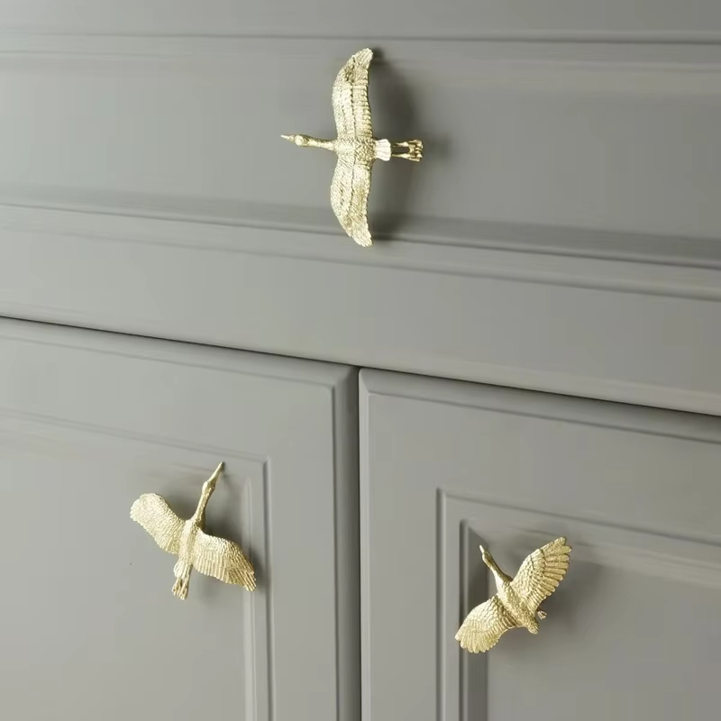Swan-Shaped Brass Wardrobe & Cabinet Knobs