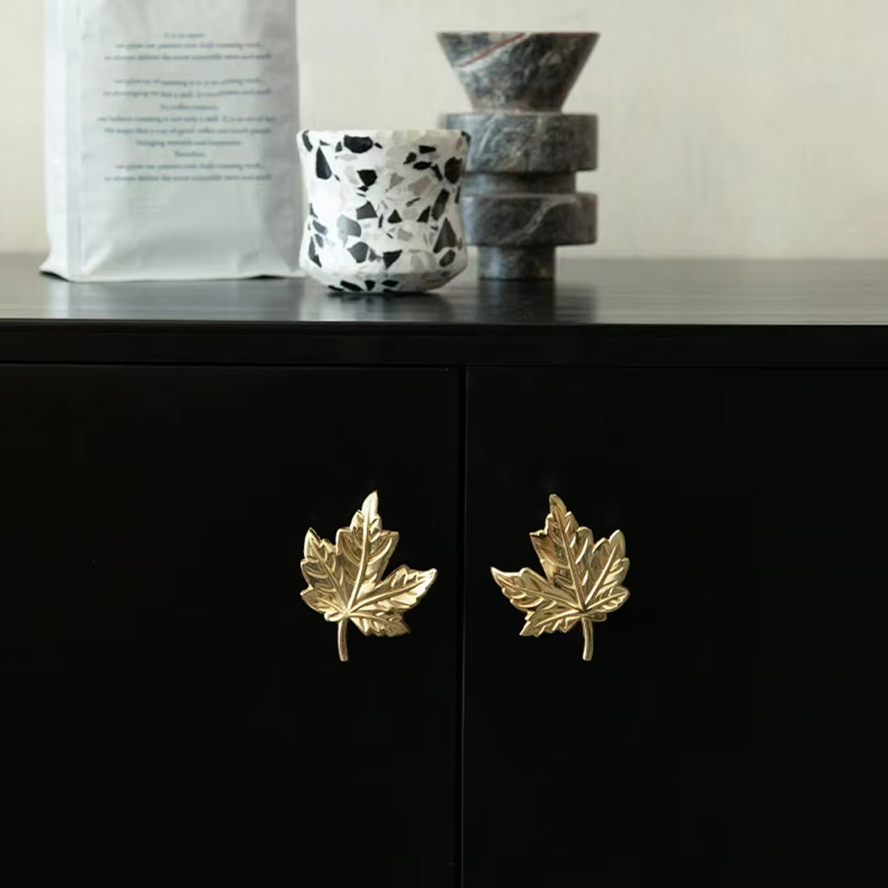 Brass Ginkgo & Maple Leaf Door Knobs