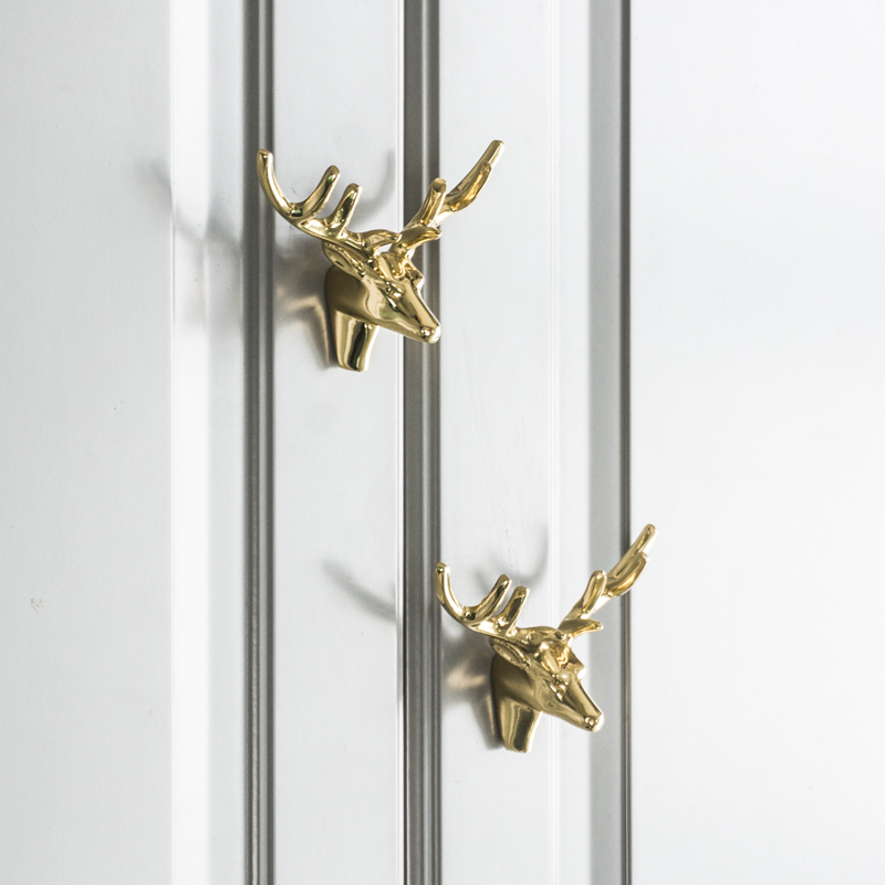 Elk Head Retro Brass Drawer Knobs