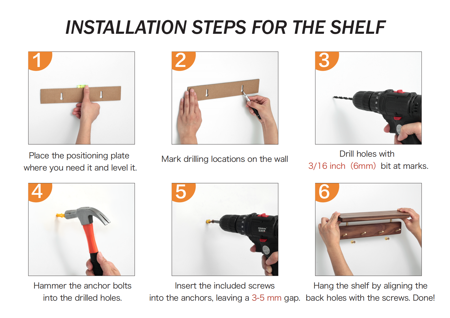 Solid Brass Wood Shelf with Hooks