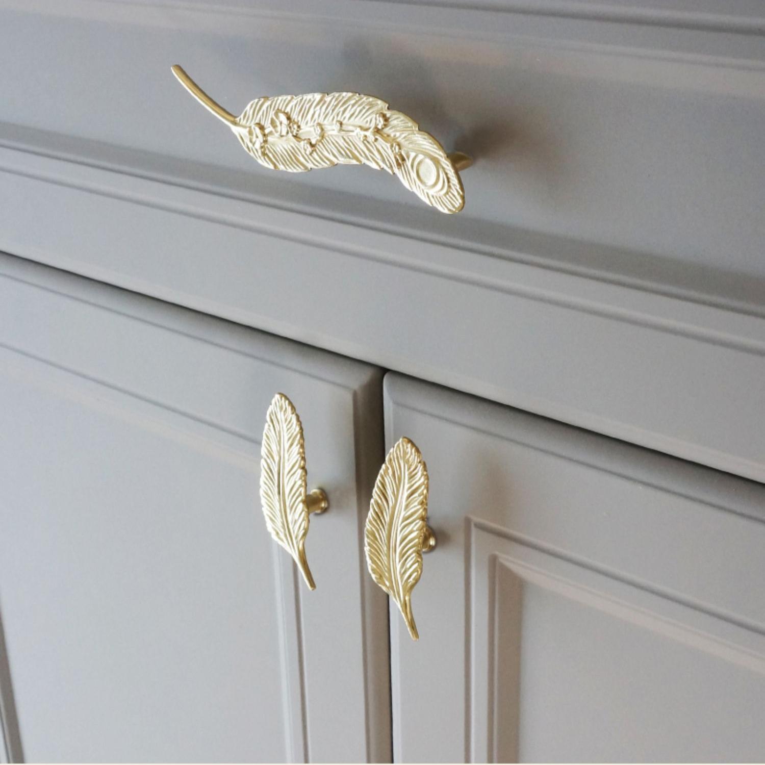 Feather Solid Brass Cabinet Drawer Knobs