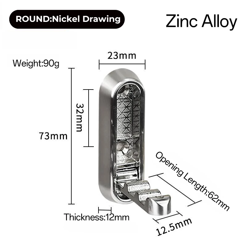Foldable wall hook B-Arc-Nickel Drawing