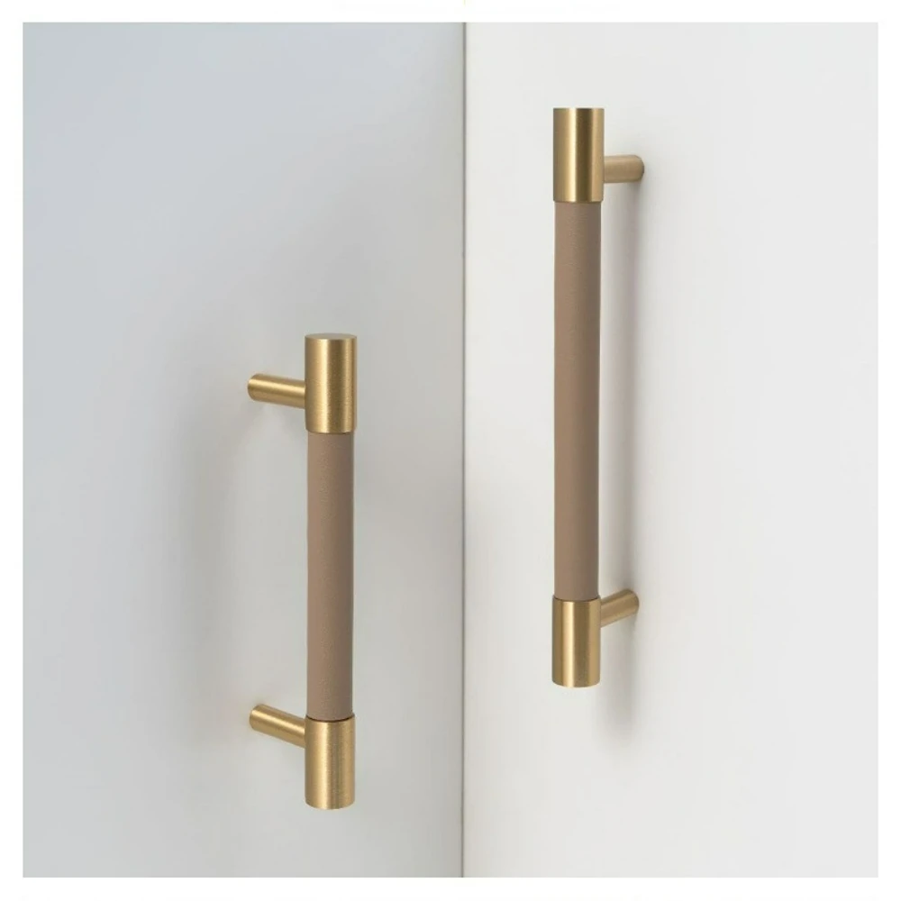 Leather and brass cabinet hardware detail 5