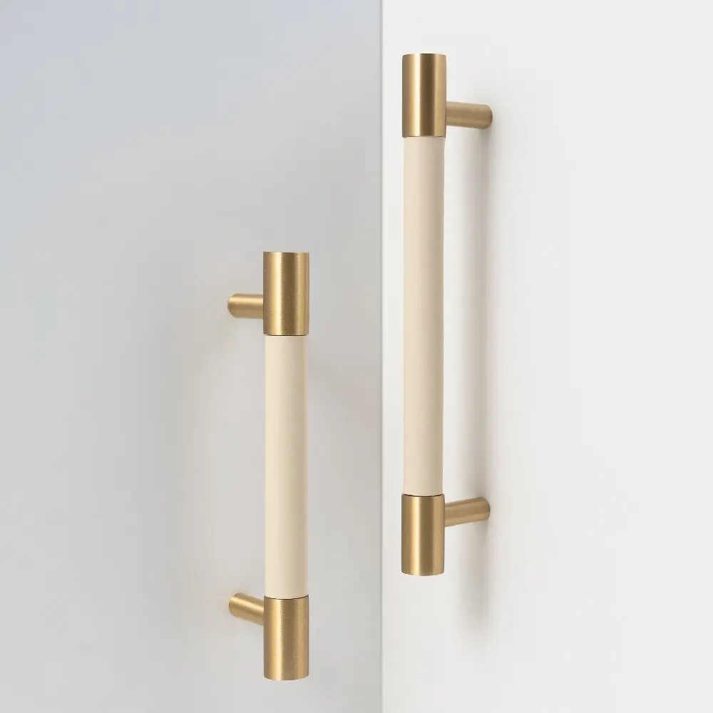 Leather and brass cabinet hardware detail 6