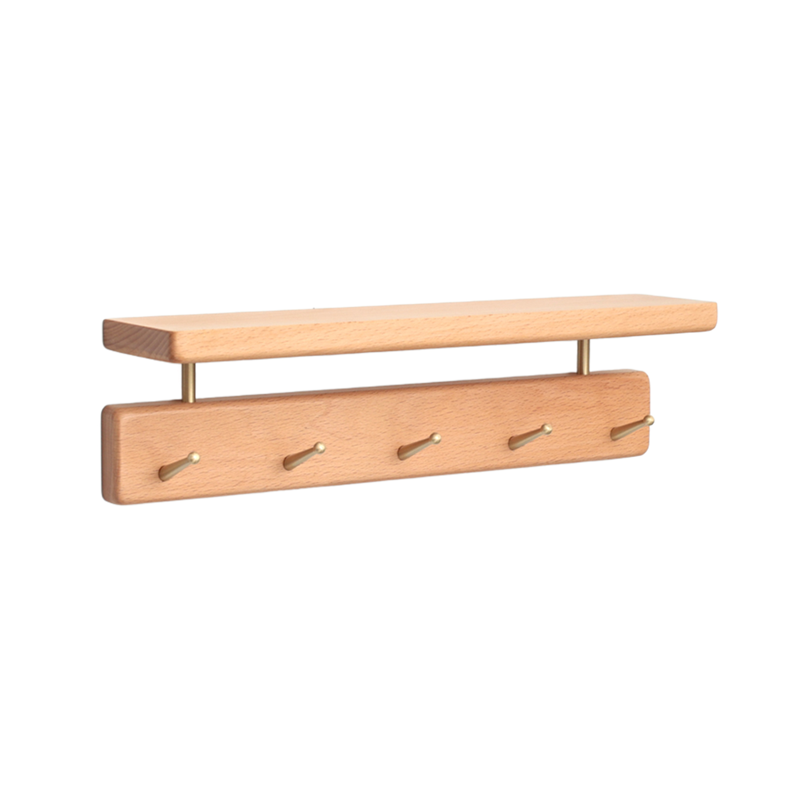 Solid Brass Wood Shelf with Hooks