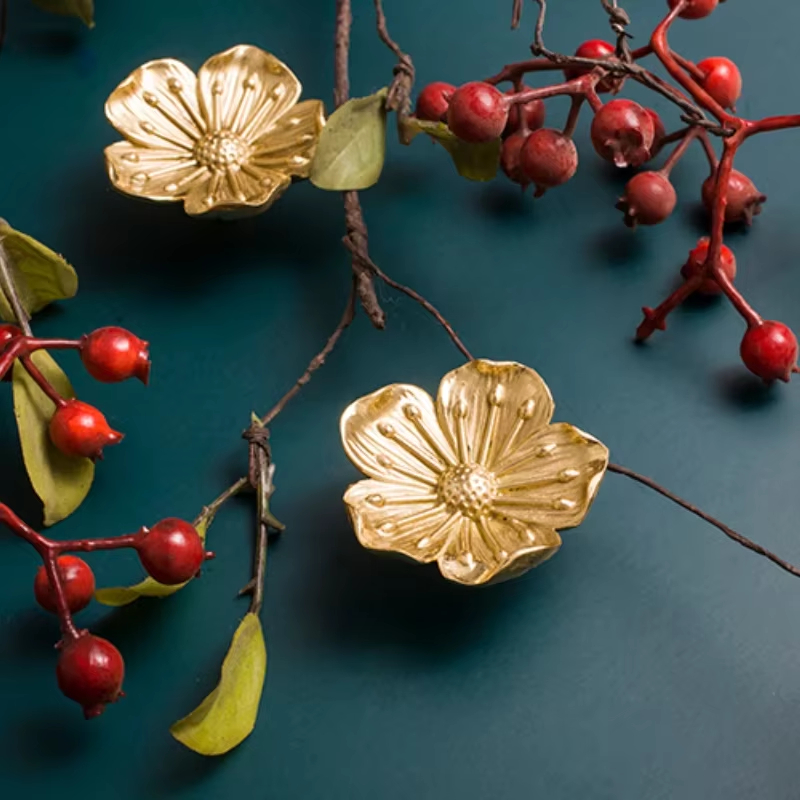 Satin Gold Solid Blossom Cabinet Drawer Knobs
