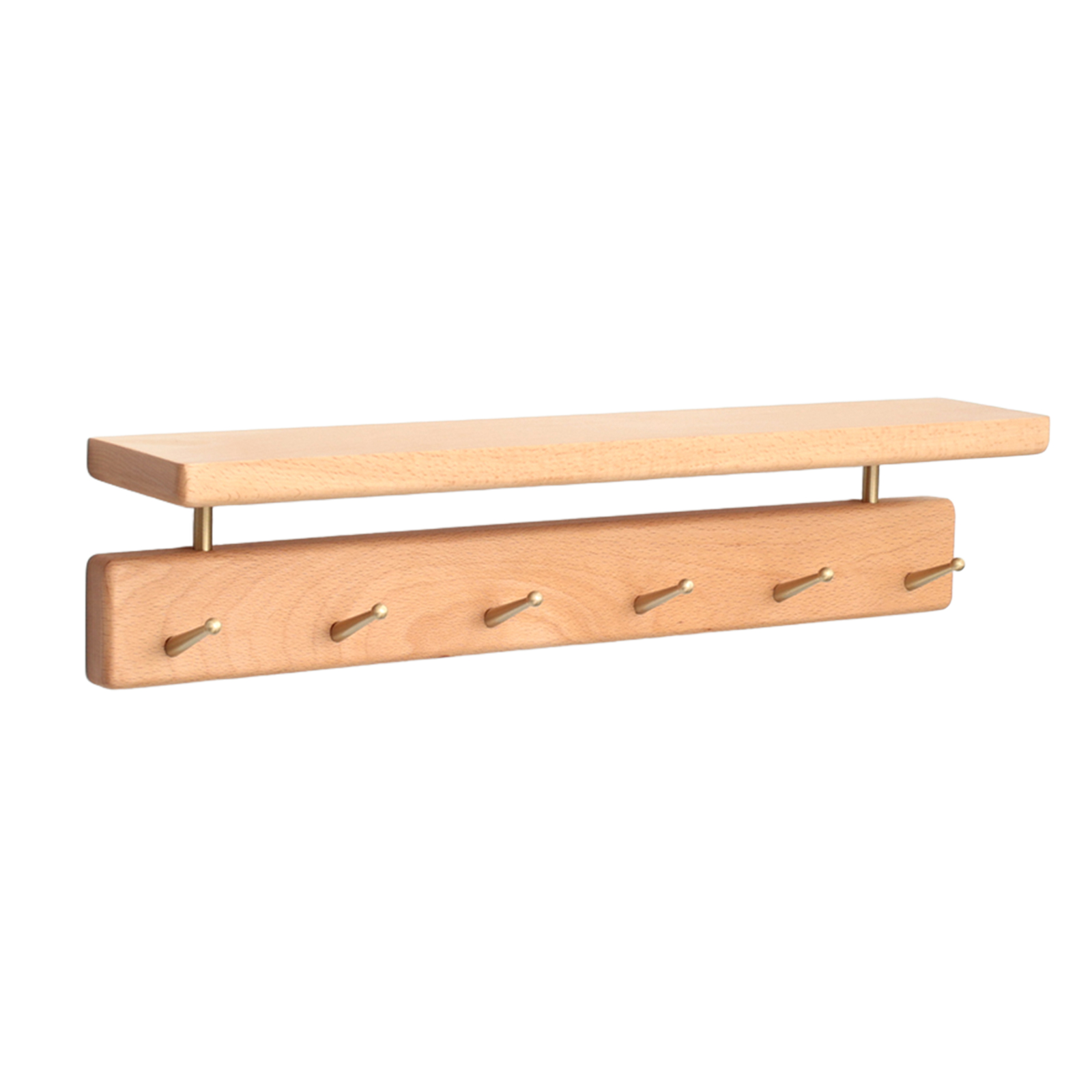 Solid Brass Wood Shelf with Hooks