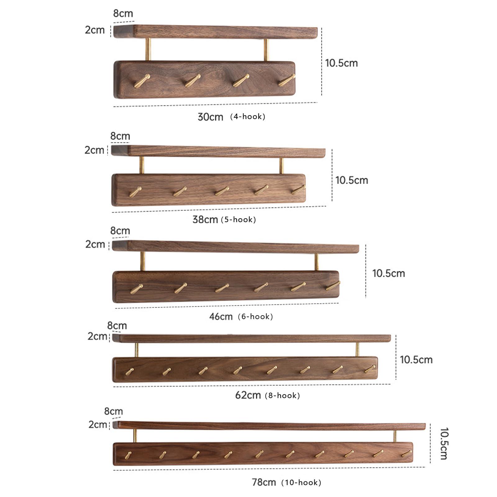 Solid Brass Wood Shelf with Hooks