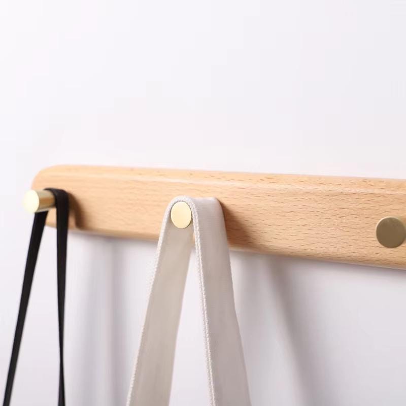 Minimalist Solid Wood Wall Hook Rack, Walnut Coat Rack with Brass Hooks