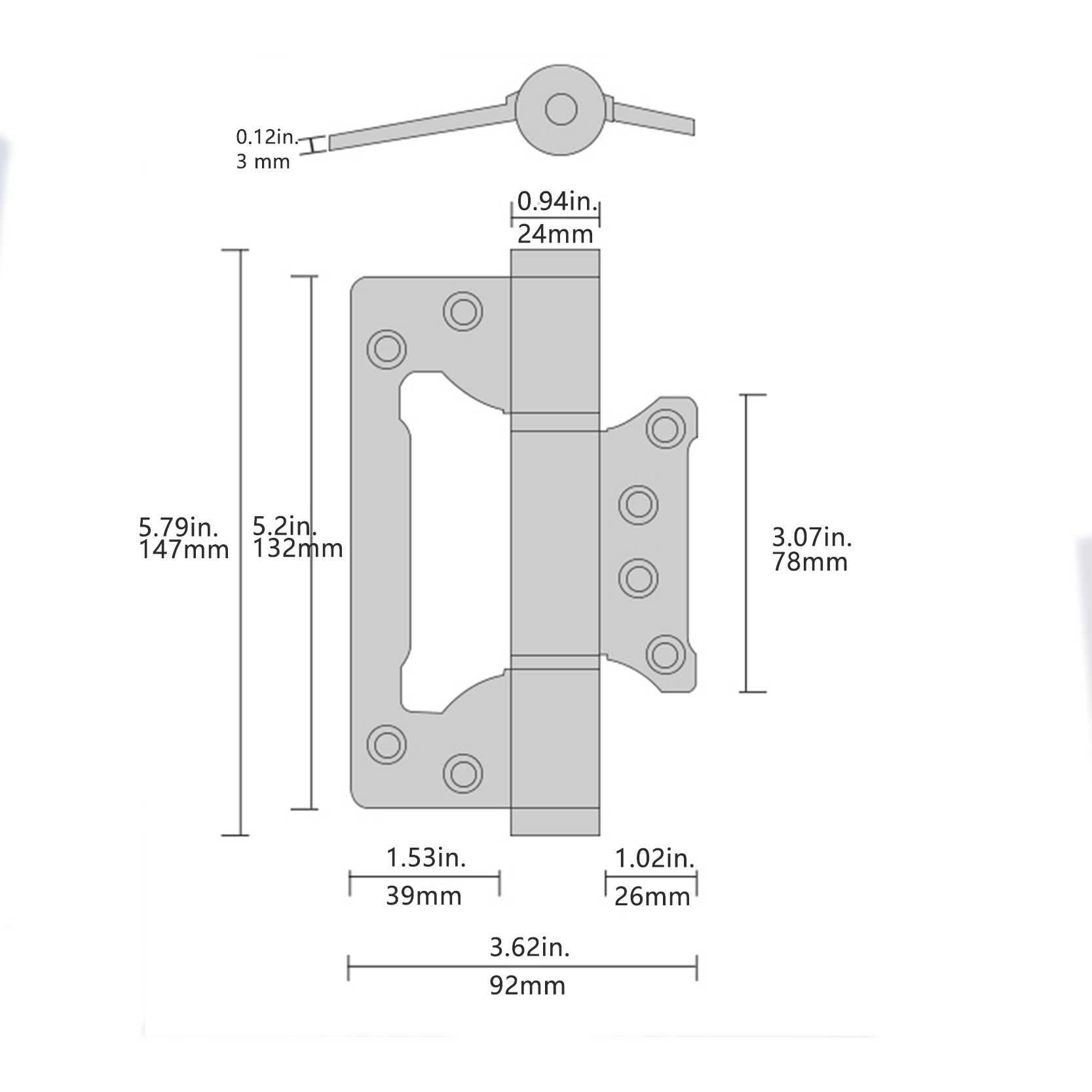 Auto-Closing Hydraulic Door Non Mortise Hinge with Damper and Spring Mechanism
