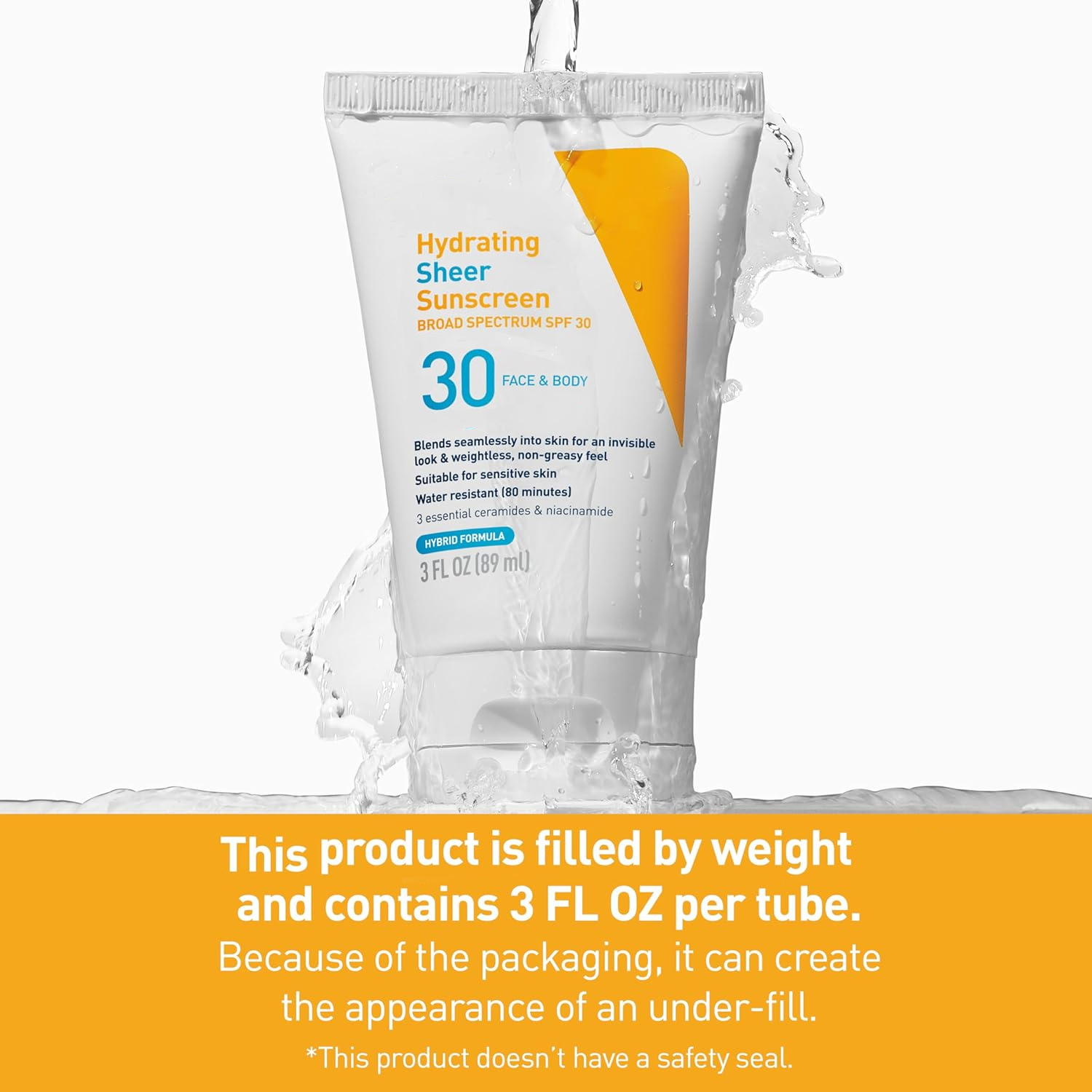 Hydrating Sheer Sunscreen SPF 30 for Face and Body, Mineral & Chemical Sunscreen with Zinc Oxide, Hyaluronic Acid, Niacinamides and Ceramides, Paraben Free Fragrance Free