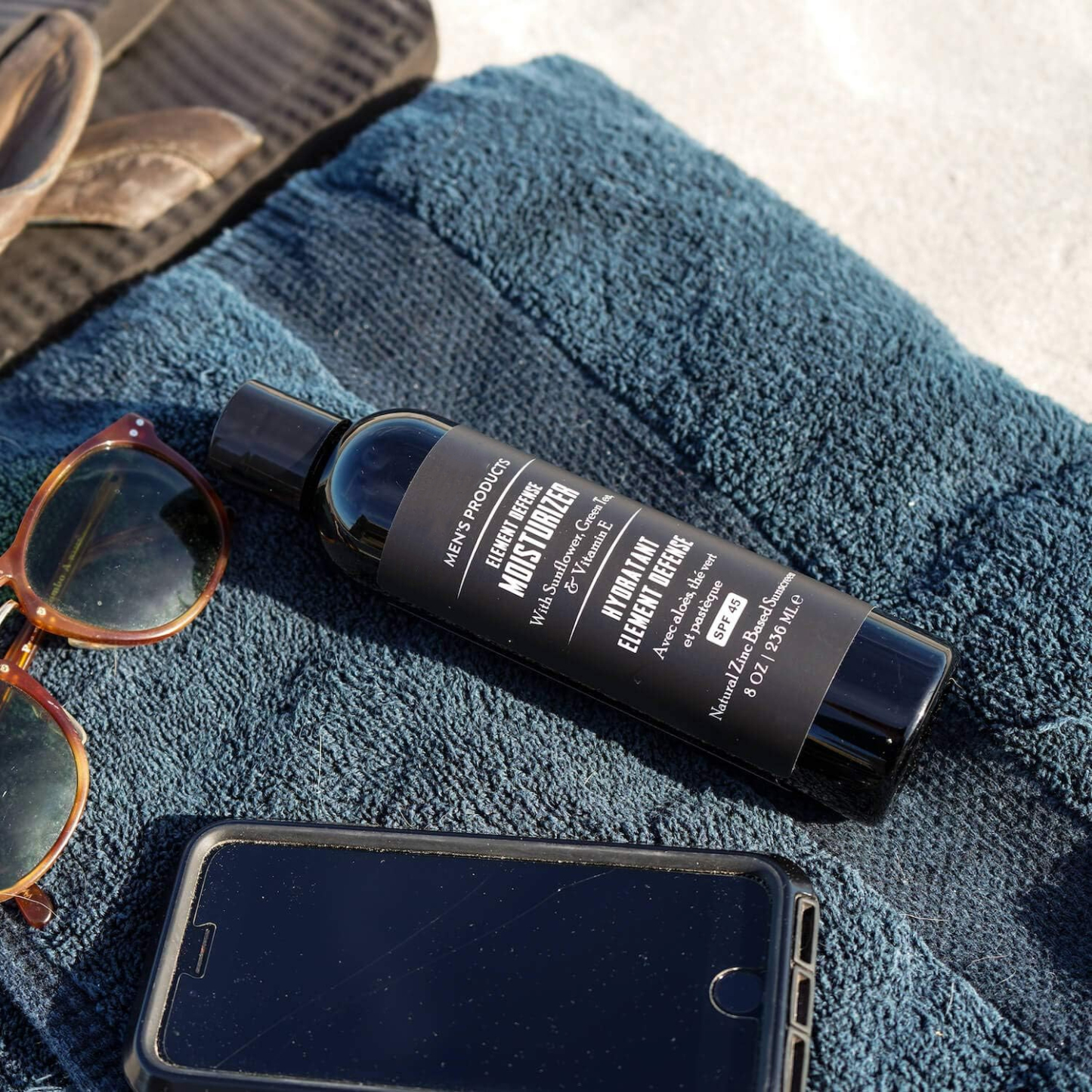 Mens's Element Defense Moistuirizer with SPF45 for Men, Natural & Organic, zinc SPF45 sunscreen, hydrates and protects skin against UVA/UVB rays, 8 oz, unscented