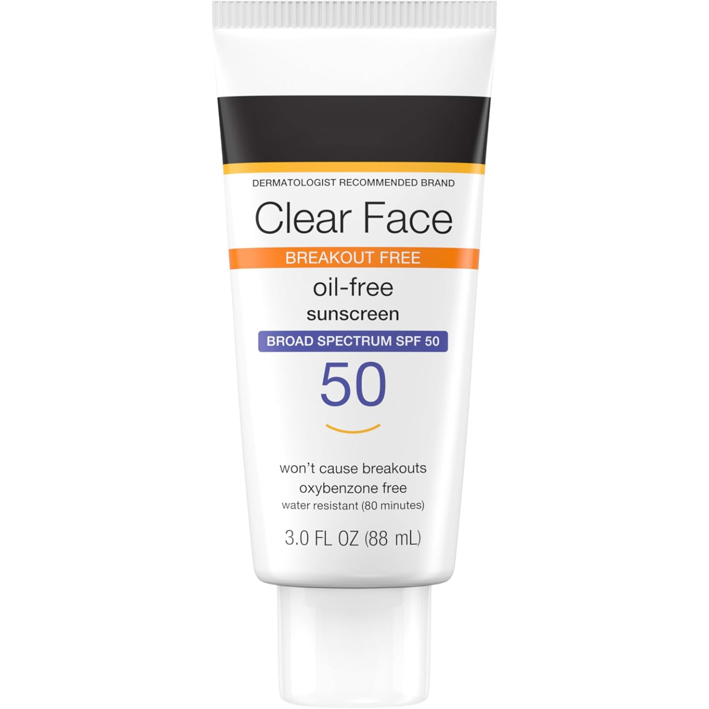 Clear Face Liquid Lotion Sunscreen for Acne-Prone Skin, Broad Spectrum SPF 50 UVA/UVB Protection