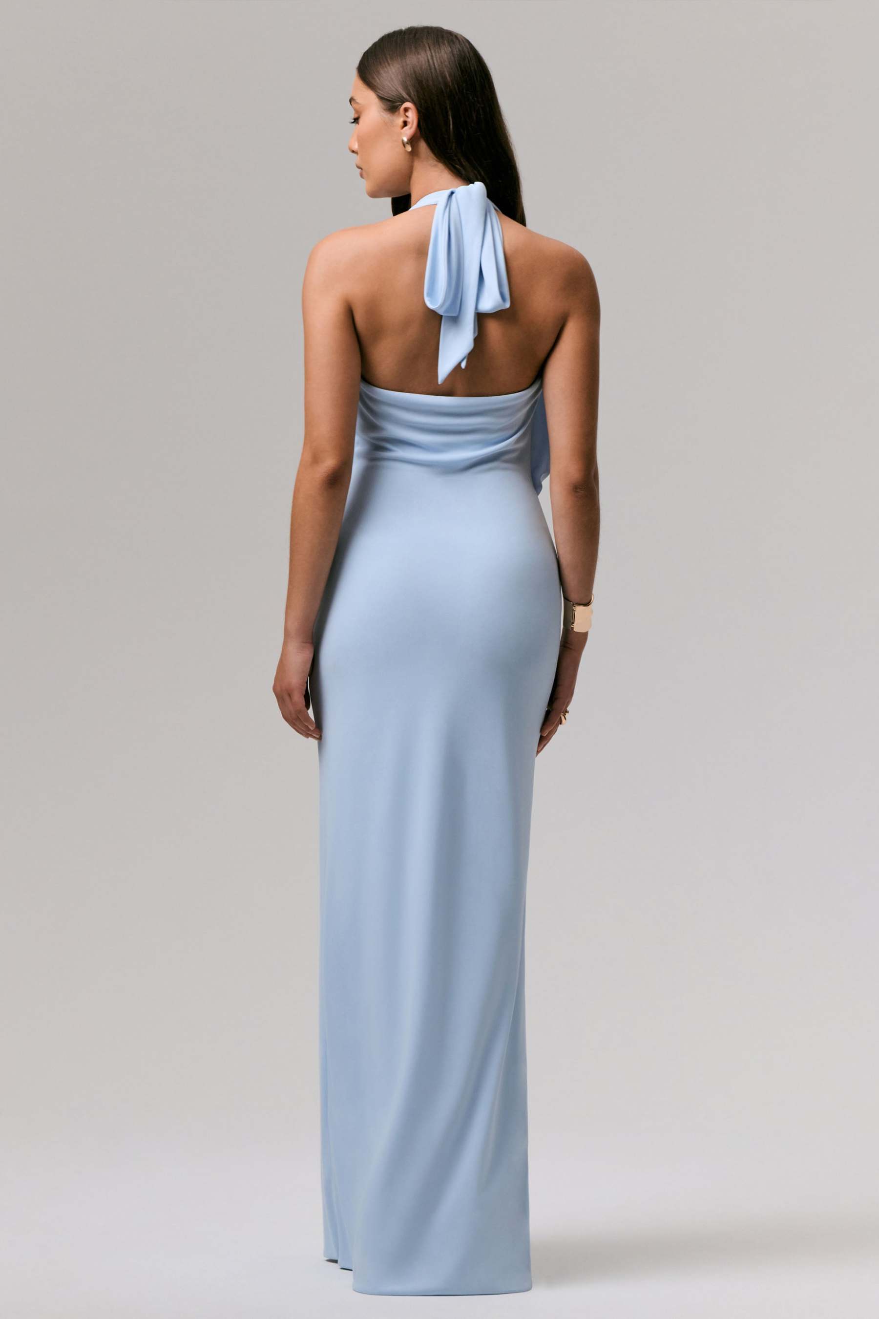 Powder Blue Plunge-Neck Wrap Maxi Dress With Waist Detail