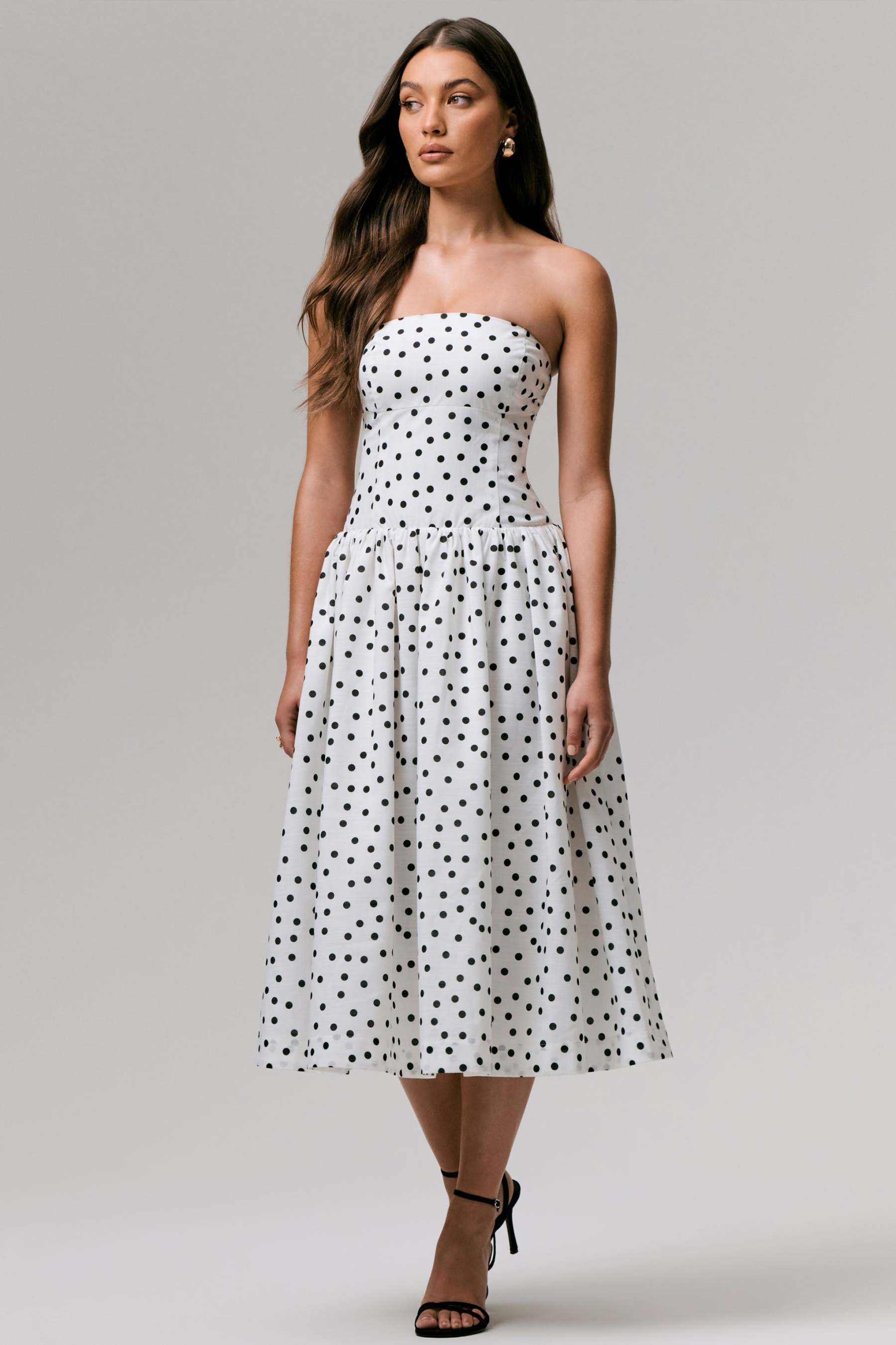 Polka Dot Bandeau Midi Dress