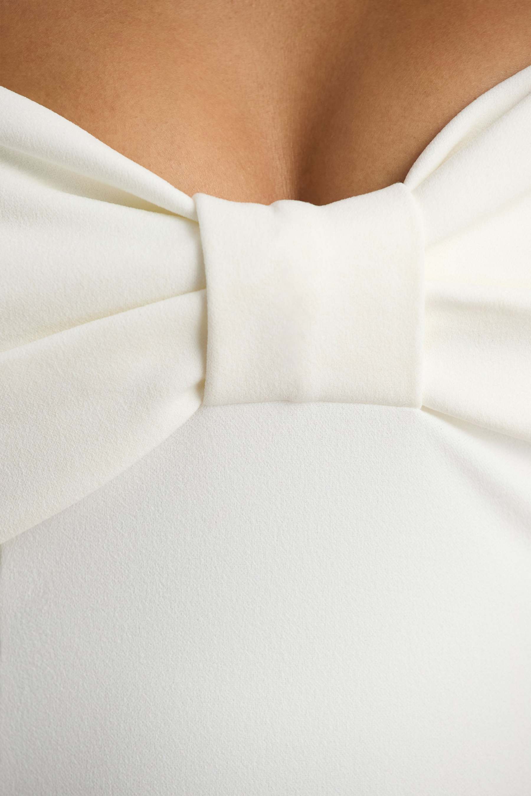 White Bow Bardot Midi Dress