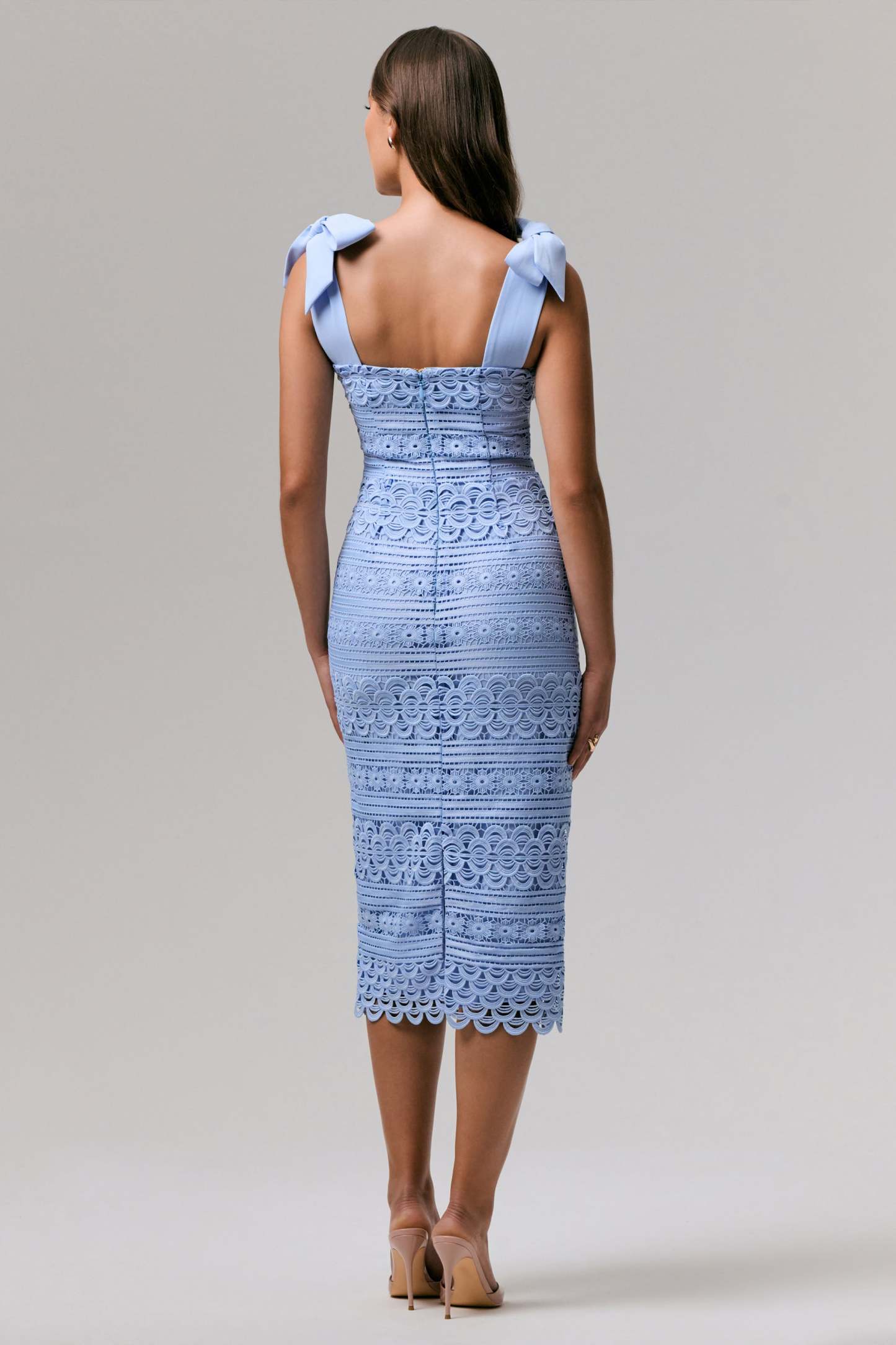 Powder Blue Square-Neck Midi Dress With Tie Details