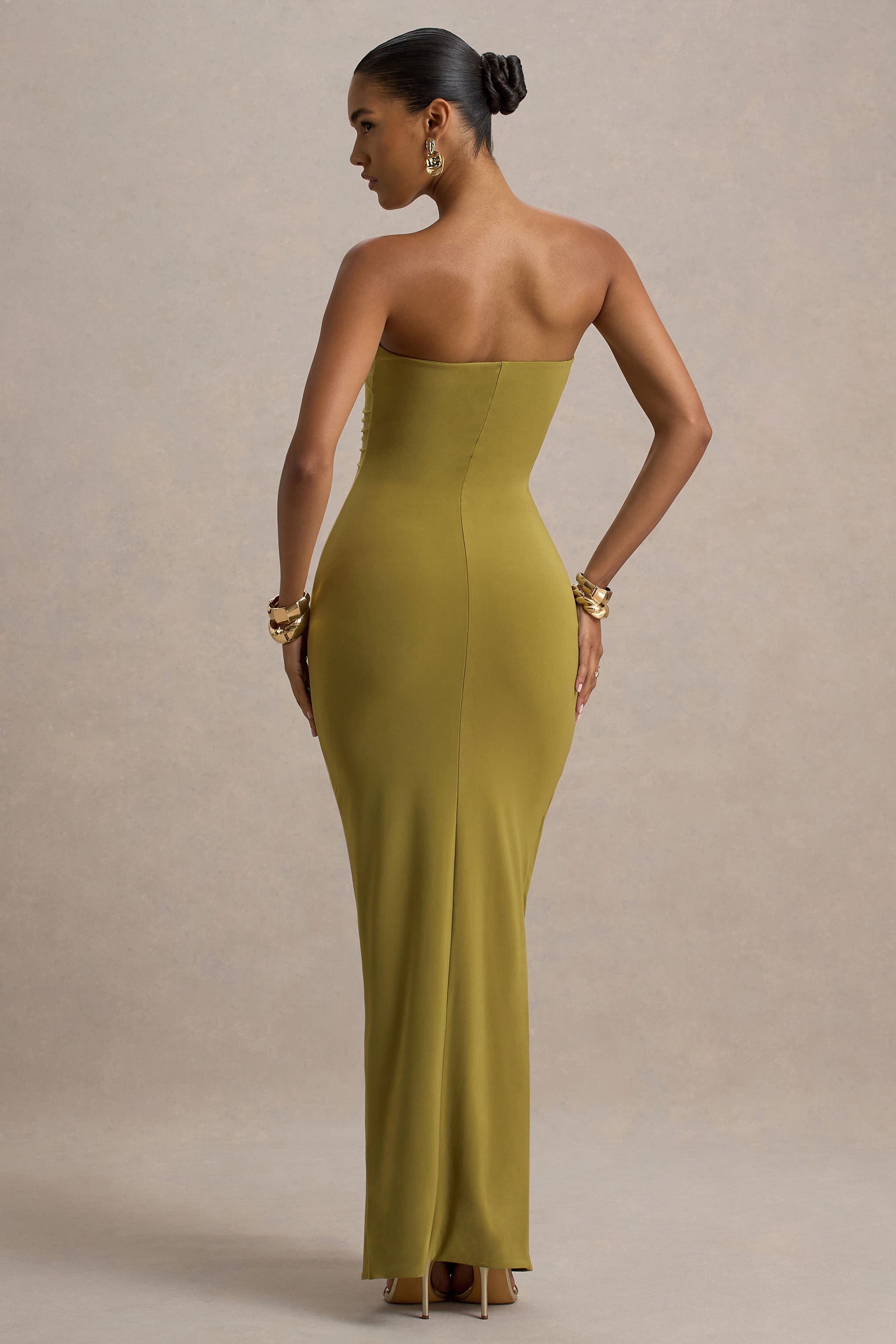 Olive Sweetheart Ruched Wrap Maxi Dress