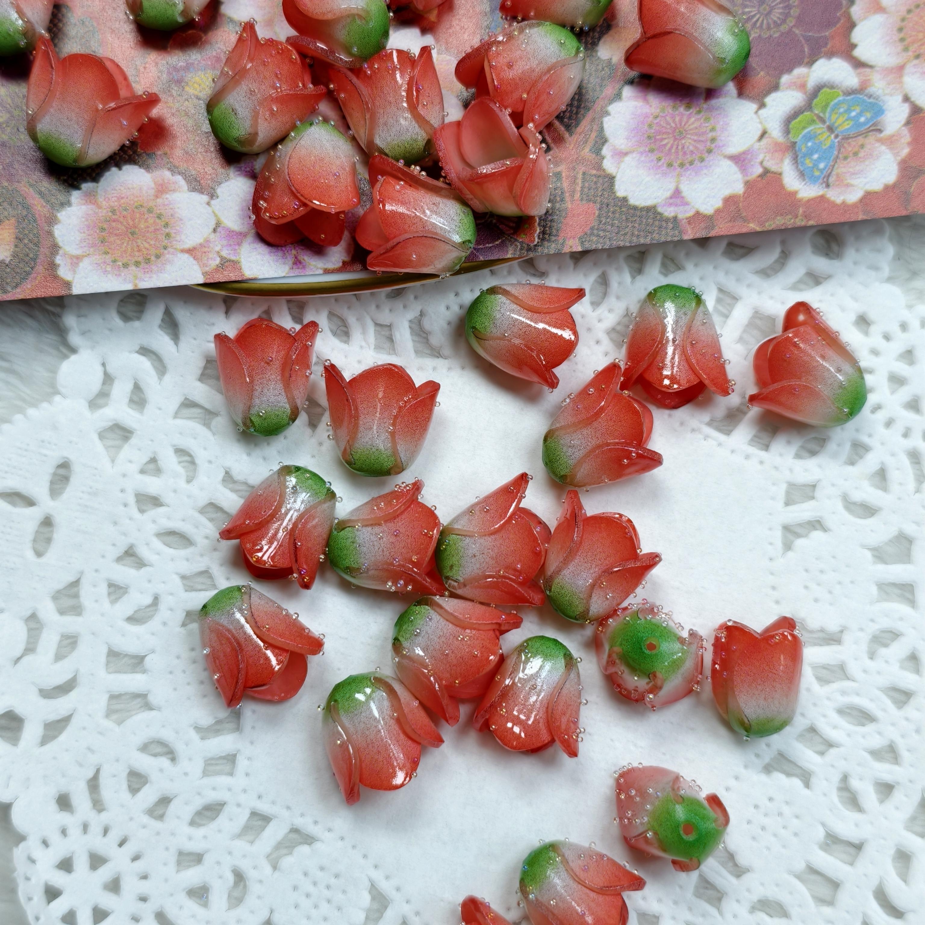 SongSong DIY 12mm*14mm Handmade Heat Shrink Epoxy Resin Sealed Rosebud Dewdrop Style Earring Accessories
