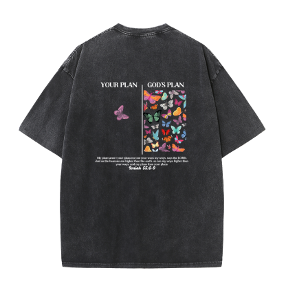 Your Plan vs God's Plan Washed Vintage Christian T-Shirt – Faith Graphic Oversized Tee