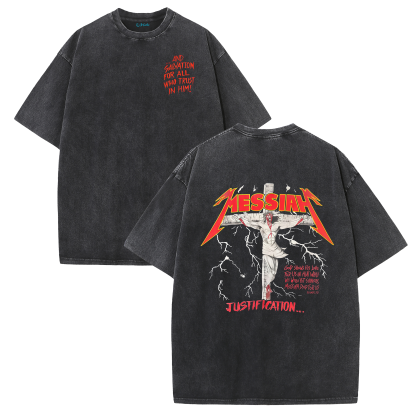 Jesus Messiah Cross Vintage Washed T-Shirt – Distressed Faith Graphic Oversized Tee