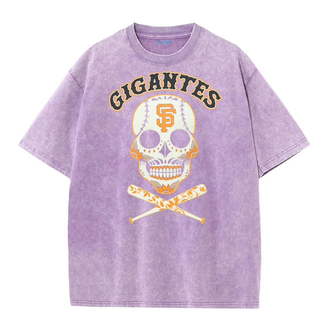 Vintage Skull Baseball Graphic Washed T-Shirt – Retro Streetwear Cotton Tee