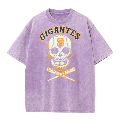 Vintage Skull Baseball Graphic Washed T-Shirt – Retro Streetwear Cotton Tee