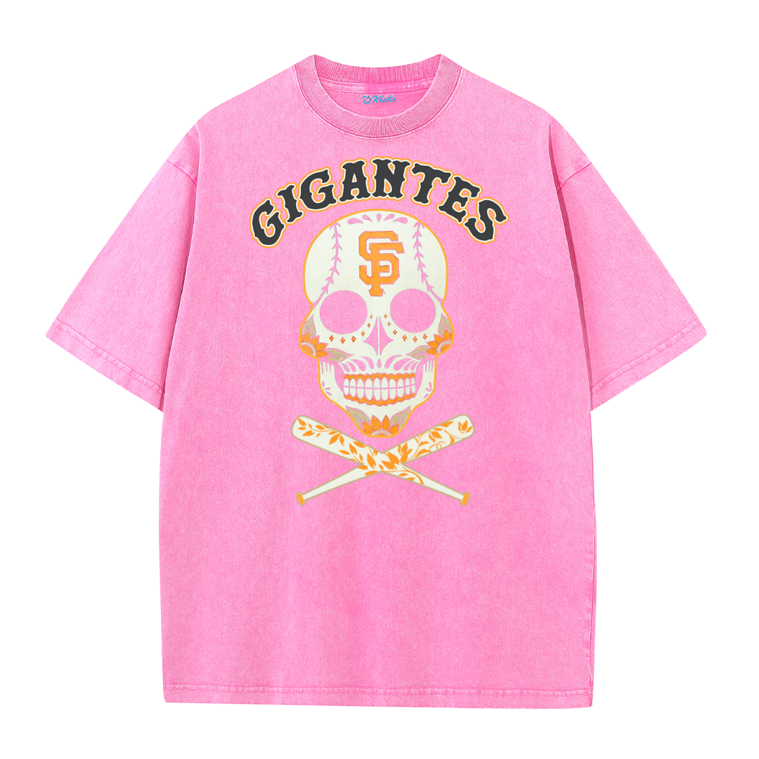 Vintage Skull Baseball Graphic Washed T-Shirt – Retro Streetwear Cotton Tee