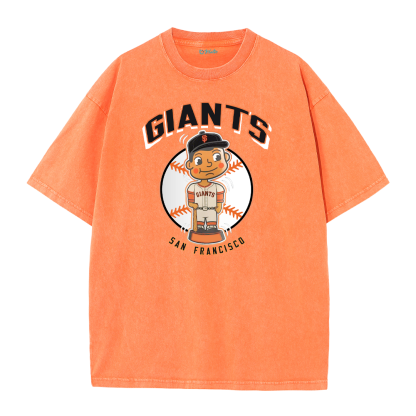 San Francisco Baseball Cartoon Graphic Vintage Washed T-Shirt