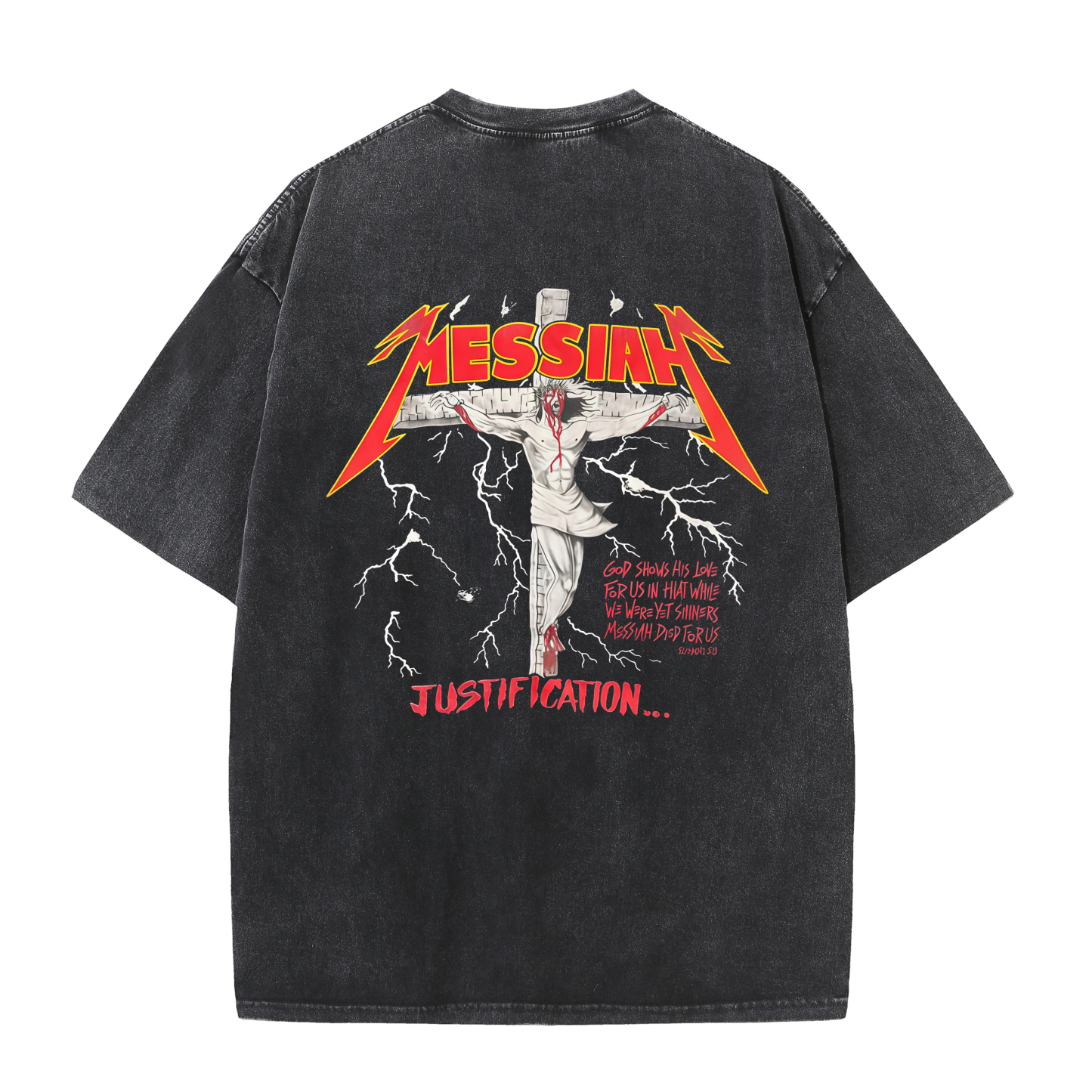 Jesus Messiah Cross Vintage Washed T-Shirt – Distressed Faith Graphic Oversized Tee