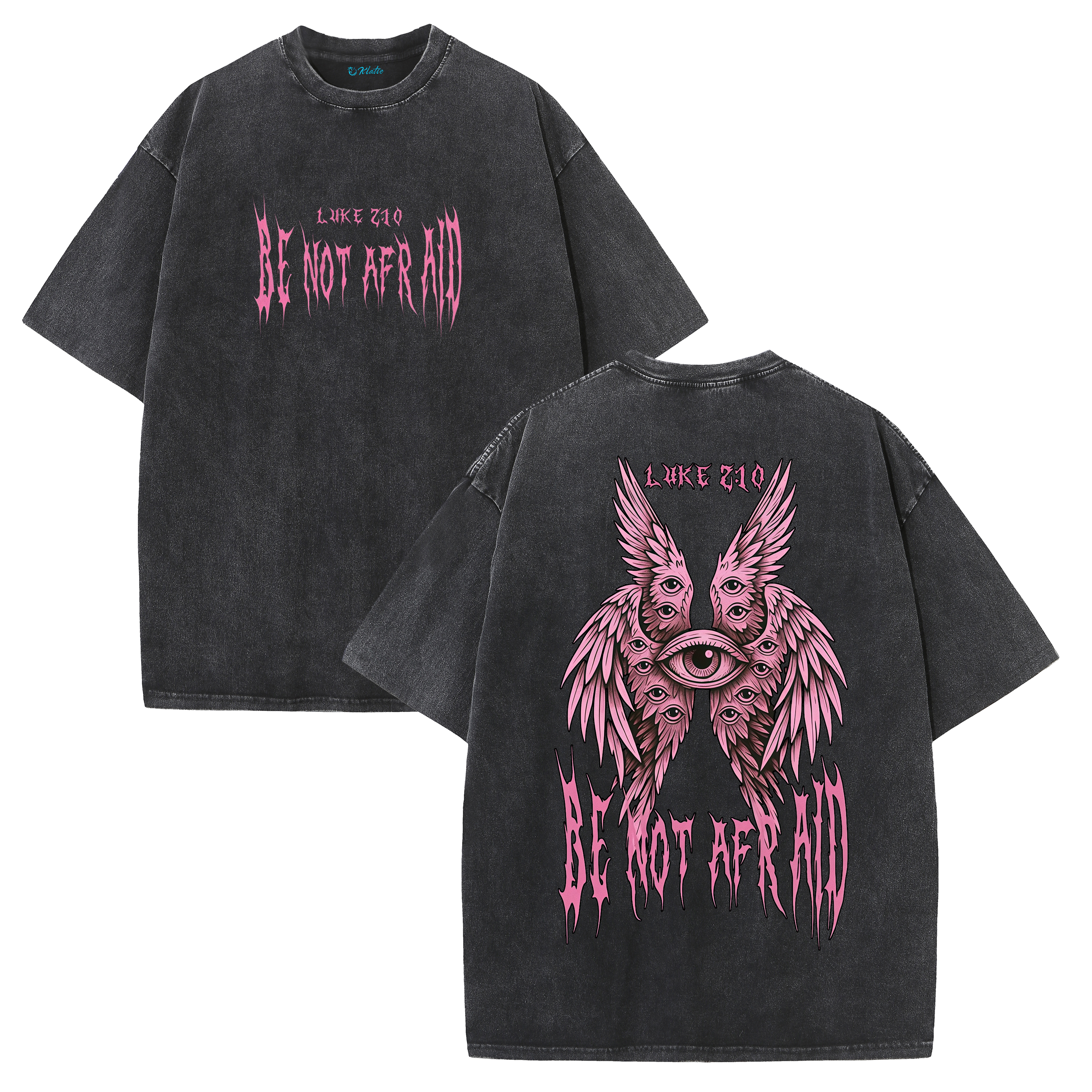 Fear Not Seraphim Vintage Washed T-Shirt – Six-Wing Angel Faith Graphic Oversized Tee