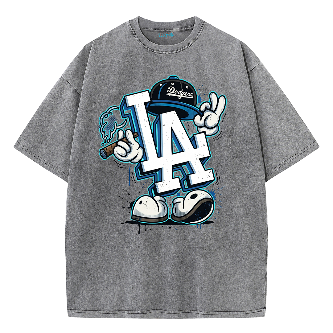 Retro LA Cartoon Graphic Tee – Washed Heavyweight Streetwear T-Shirt