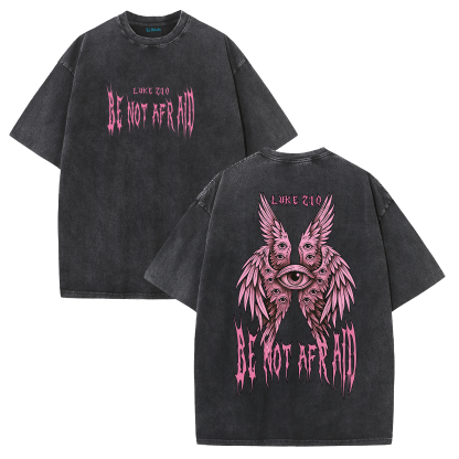 Fear Not Seraphim Vintage Washed T-Shirt – Six-Wing Angel Faith Graphic Oversized Tee