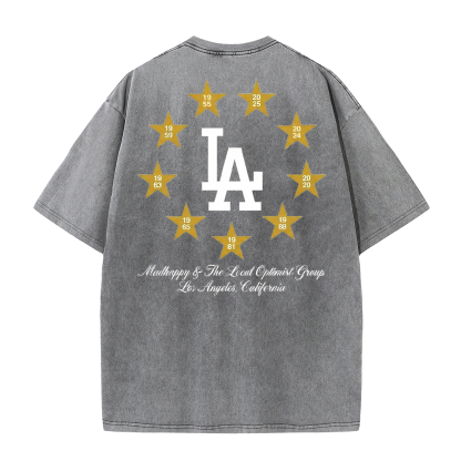 Los Angeles Script & Star Circle Graphic Tee – Vintage Washed Streetwear T-Shirt