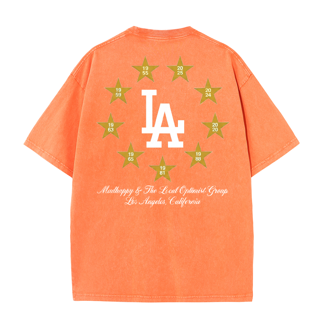 Los Angeles Script & Star Circle Graphic Tee – Vintage Washed Streetwear T-Shirt