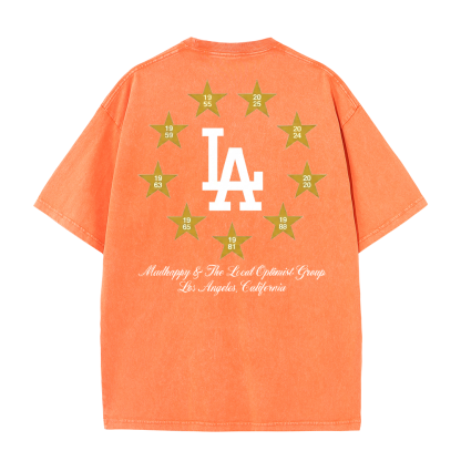 Los Angeles Script & Star Circle Graphic Tee – Vintage Washed Streetwear T-Shirt
