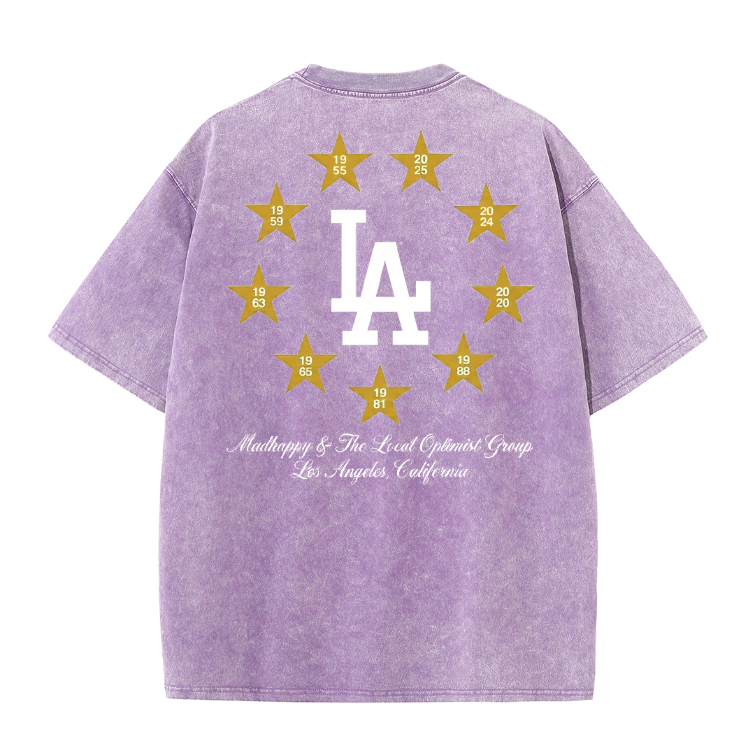 Los Angeles Script & Star Circle Graphic Tee – Vintage Washed Streetwear T-Shirt