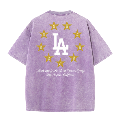 Los Angeles Script & Star Circle Graphic Tee – Vintage Washed Streetwear T-Shirt