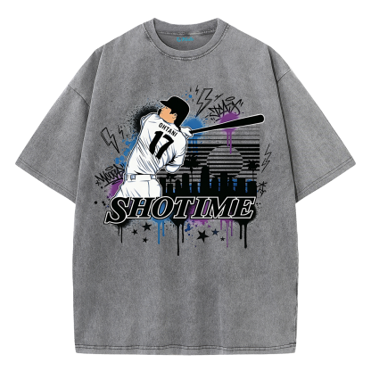 Shotime Graffiti Baseball Graphic Vintage Washed T-Shirt