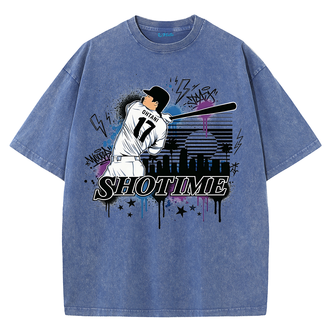 Shotime Graffiti Baseball Graphic Vintage Washed T-Shirt