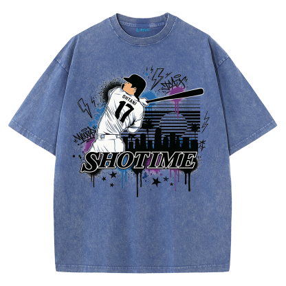 Shotime Graffiti Baseball Graphic Vintage Washed T-Shirt