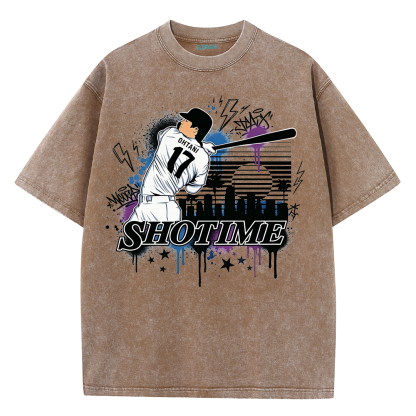 Shotime Graffiti Baseball Graphic Vintage Washed T-Shirt