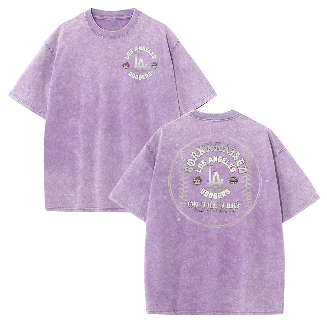 Vintage LA Circle Logo Washed T-Shirt – Retro Baseball Graphic Streetwear Tee