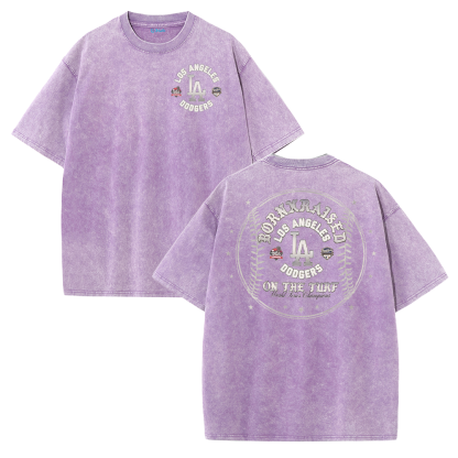 Vintage LA Circle Logo Washed T-Shirt – Retro Baseball Graphic Streetwear Tee