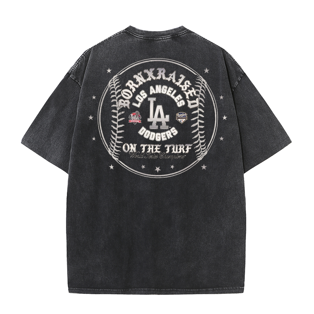 Vintage LA Circle Logo Washed T-Shirt – Retro Baseball Graphic Streetwear Tee