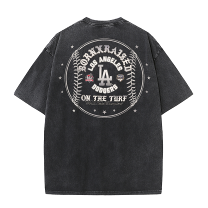 Vintage LA Circle Logo Washed T-Shirt – Retro Baseball Graphic Streetwear Tee