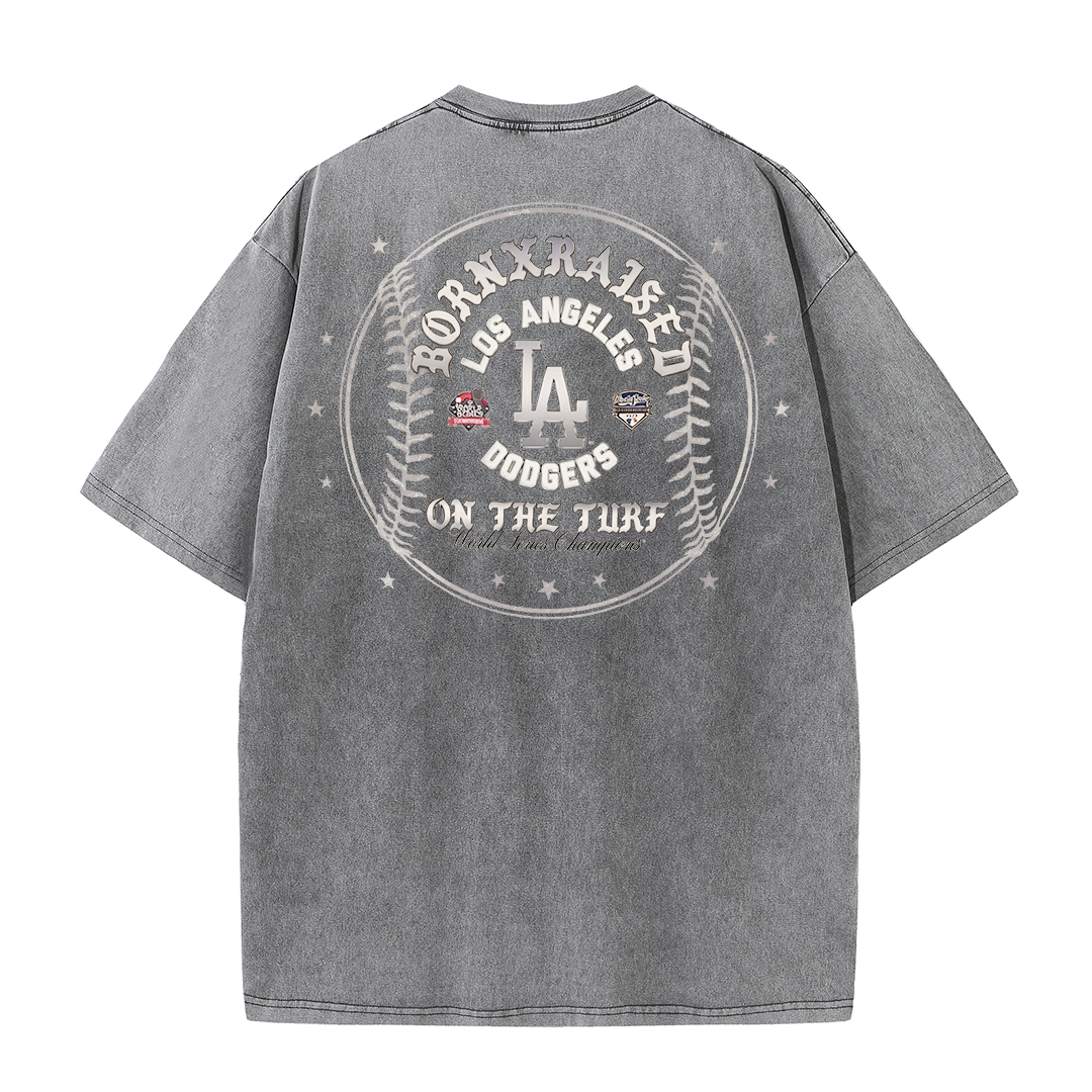Vintage LA Circle Logo Washed T-Shirt – Retro Baseball Graphic Streetwear Tee