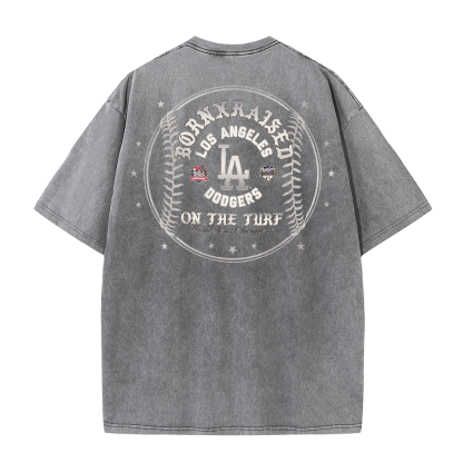 Vintage LA Circle Logo Washed T-Shirt – Retro Baseball Graphic Streetwear Tee