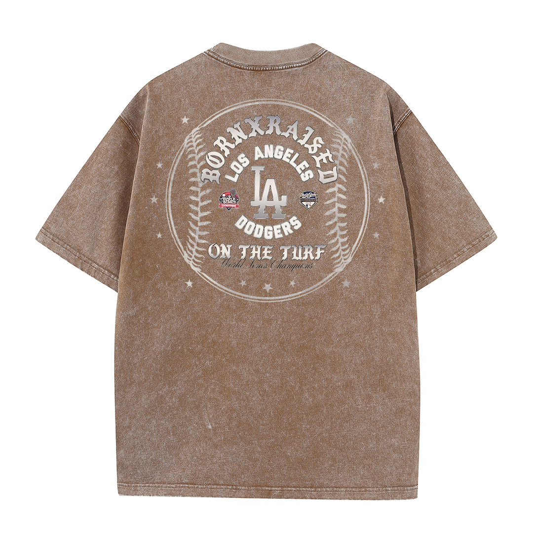 Vintage LA Circle Logo Washed T-Shirt – Retro Baseball Graphic Streetwear Tee
