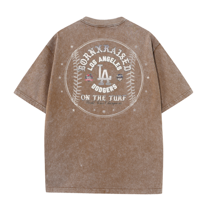 Vintage LA Circle Logo Washed T-Shirt – Retro Baseball Graphic Streetwear Tee
